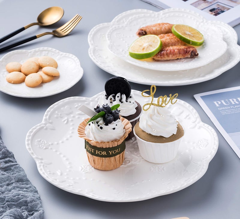 Jusalpha Embossed Lace Porcelain Plate-Dinner Plate Set, Pasta/Salad/Dessert Plateï¼Œ Tableware Set for Restaurant Family Party Kitchen Use -4 Pieces, FD-PL15 (10 Inche, White) - Image 3